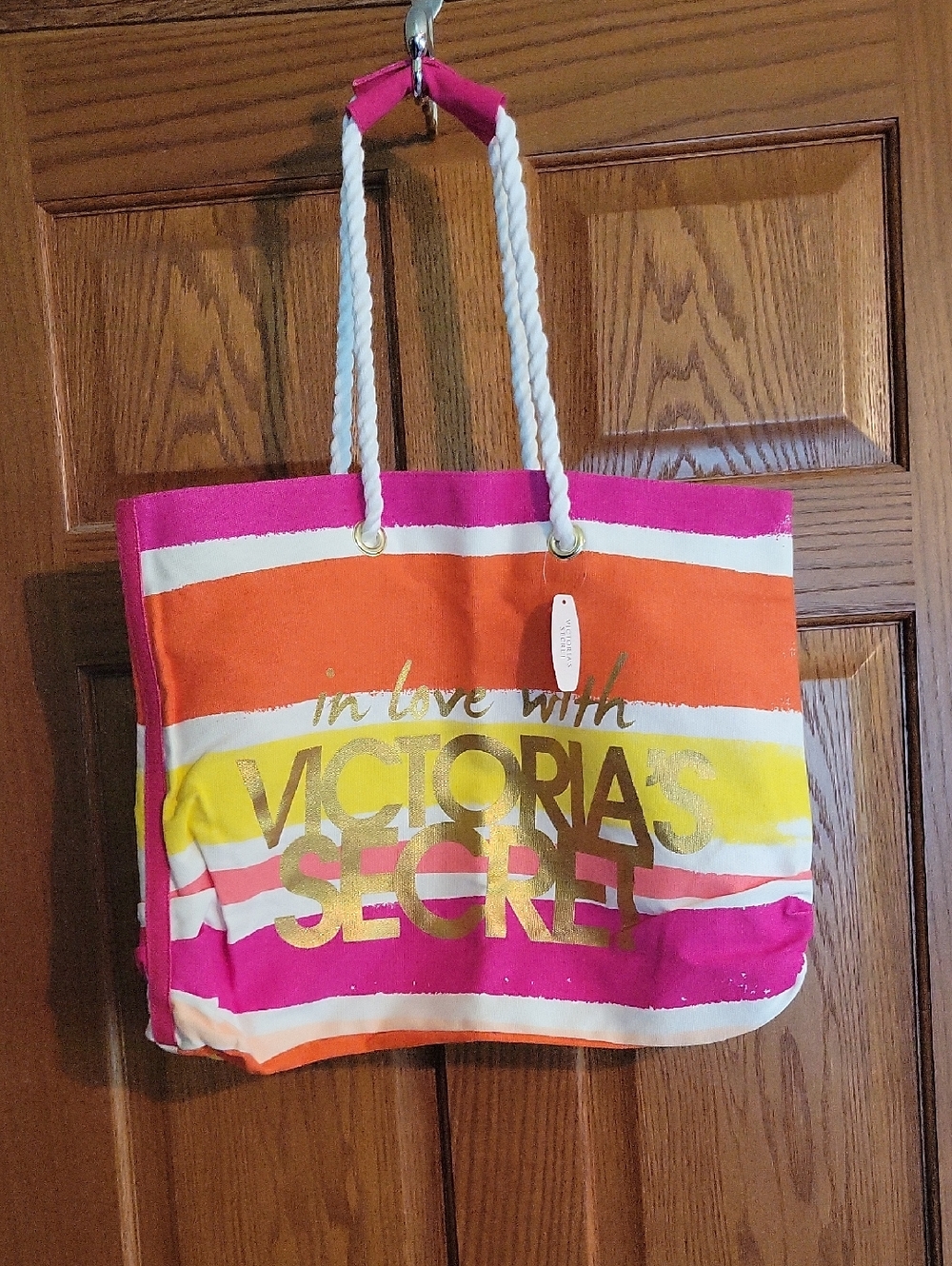 NWT Victoria's Secret Pink, Orange & Yellow Striped Tote